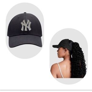 Black Baseball Cap with Rhinestone Logo